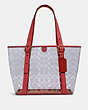 COACH®,SMALL FERRY TOTE IN SIGNATURE CLEAR CANVAS,pvc,Gold/Clear/ Pink Lemonade,Front View