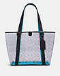 COACH®,SMALL FERRY TOTE IN SIGNATURE CLEAR CANVAS,pvc,Silver/Clear/ Midnight,Front View