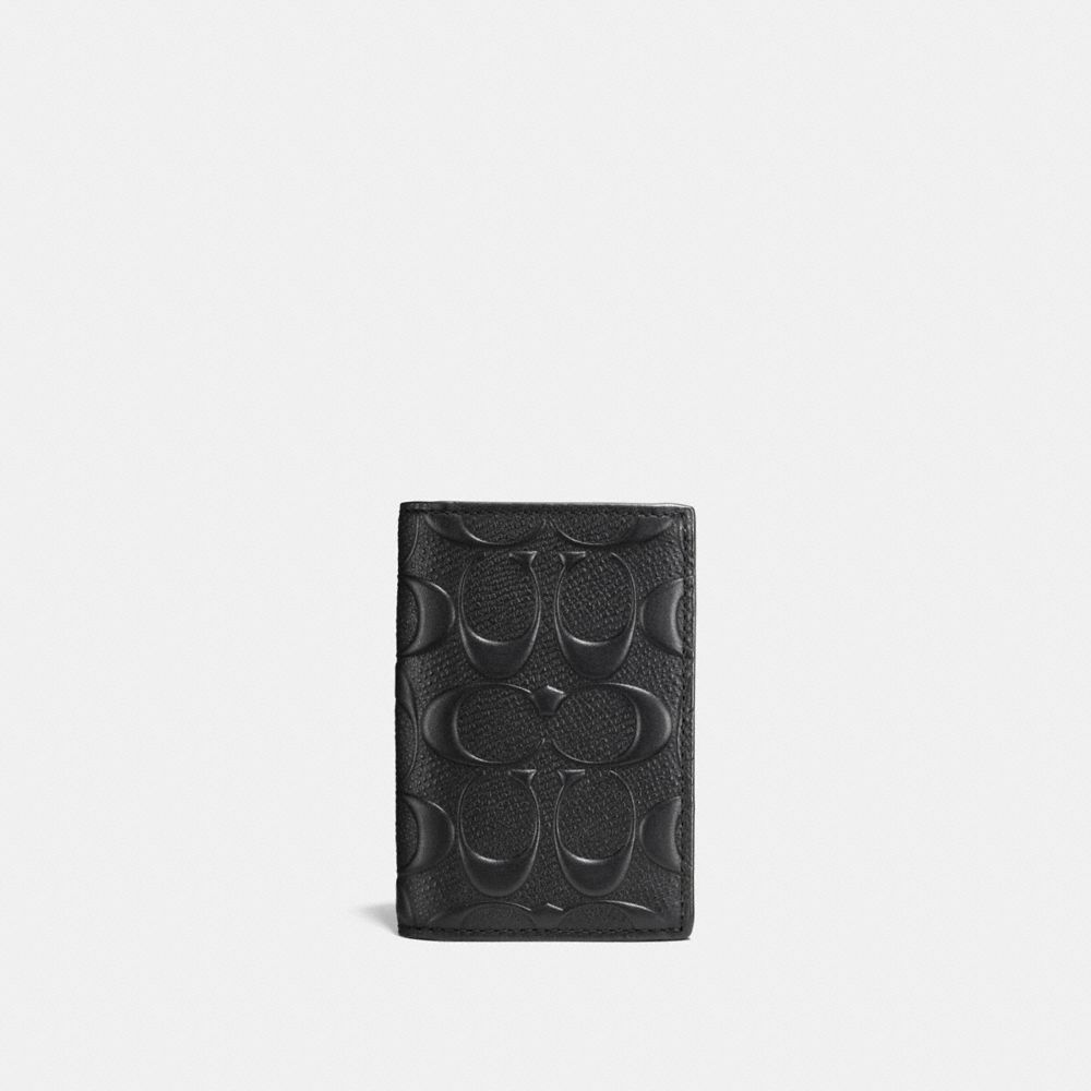 COACH®,BIFOLD CARD CASE IN SIGNATURE LEATHER,Leather,Black,Front View image number 0