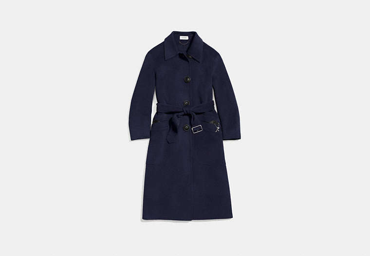 COACH®,WOOL TRENCH,Cashmere Blend,NAVY,Front View