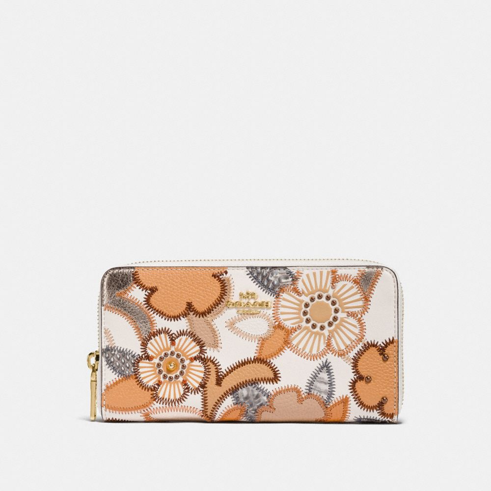 Accordion Zip Wallet With Patchwork Tea Rose And Snakeskin Detail