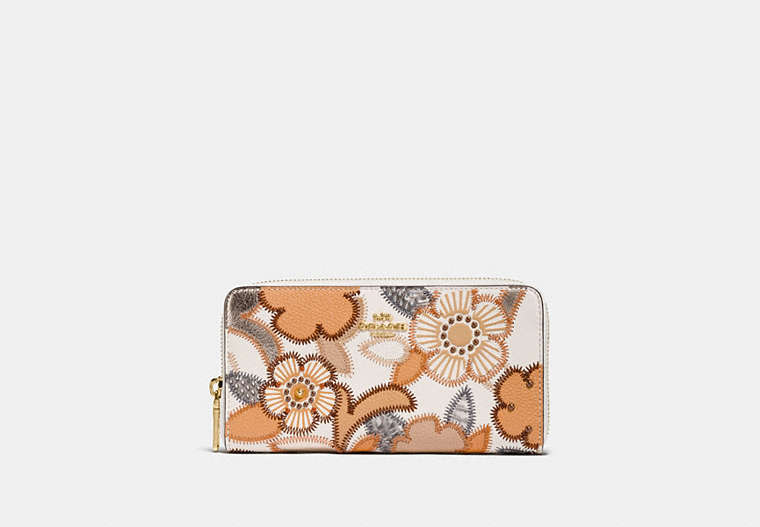 Accordion Zip Wallet With Patchwork Tea Rose And Snakeskin Detail