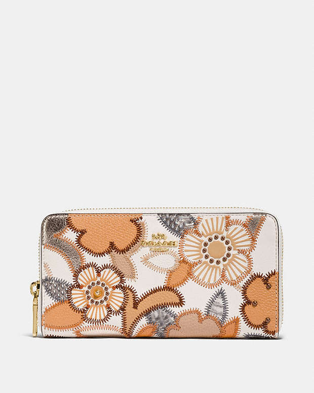 COACH®: Accordion Zip Wallet With Patchwork Tea Rose And Snakeskin