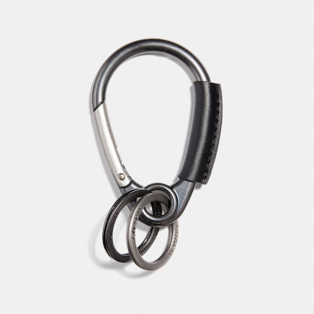 COACH®,CARABINER KEY RING,Leather,Silver/Gunmetal,Front View image number 0