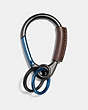 COACH®,CARABINER KEY RING,Leather,Denim/Mahogany,Front View