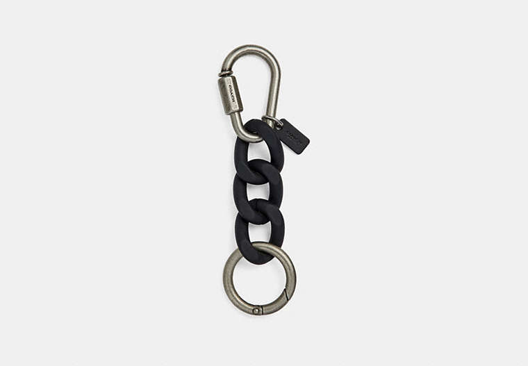 COACH®,CHAIN LINK KEY RING,Leather,Silver/Black,Front View