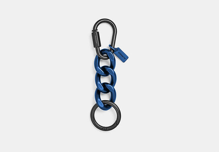 COACH®,CHAIN LINK KEY RING,Leather,Gunmetal/Denim,Front View
