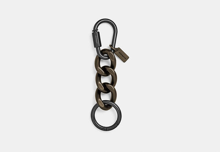 COACH®,CHAIN LINK KEY RING,Leather,Gunmetal/Fatigue,Front View