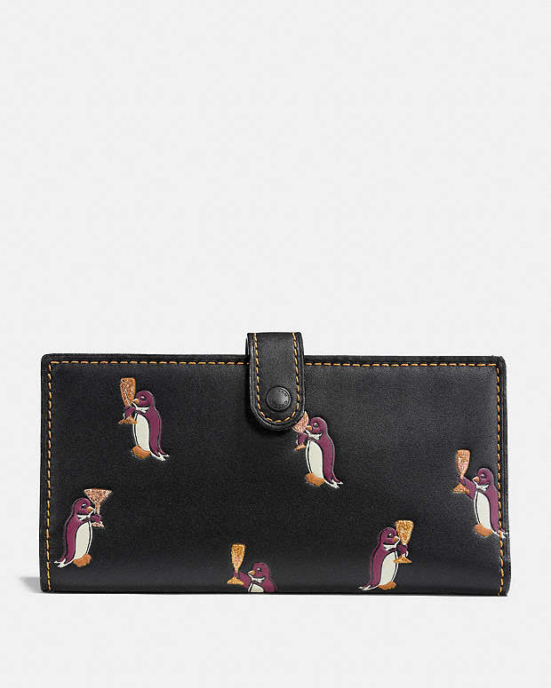 COACH®: Slim Trifold Wallet With Penguin Print