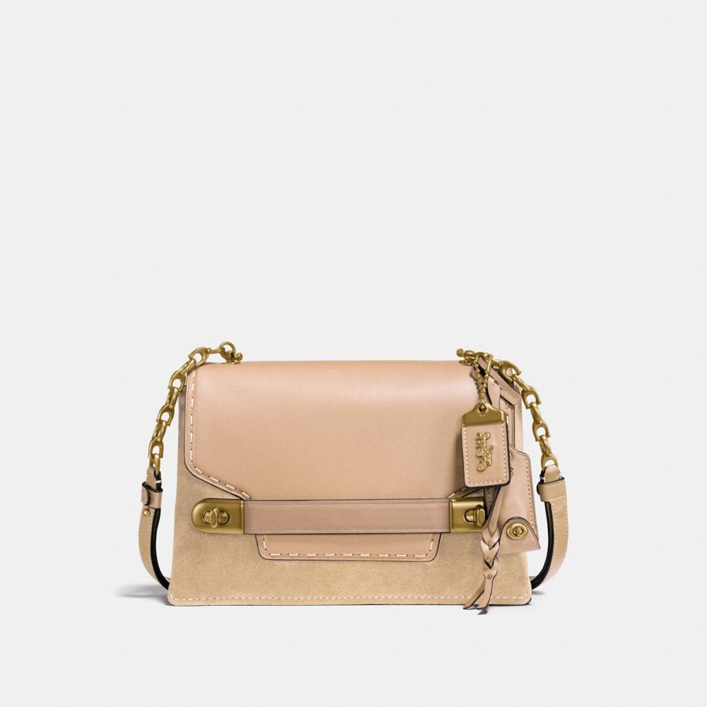COACH®,COACH SWAGGER CHAIN CROSSBODY IN COLORBLOCK,Leather,Small,Brass/Beechwood,Front View