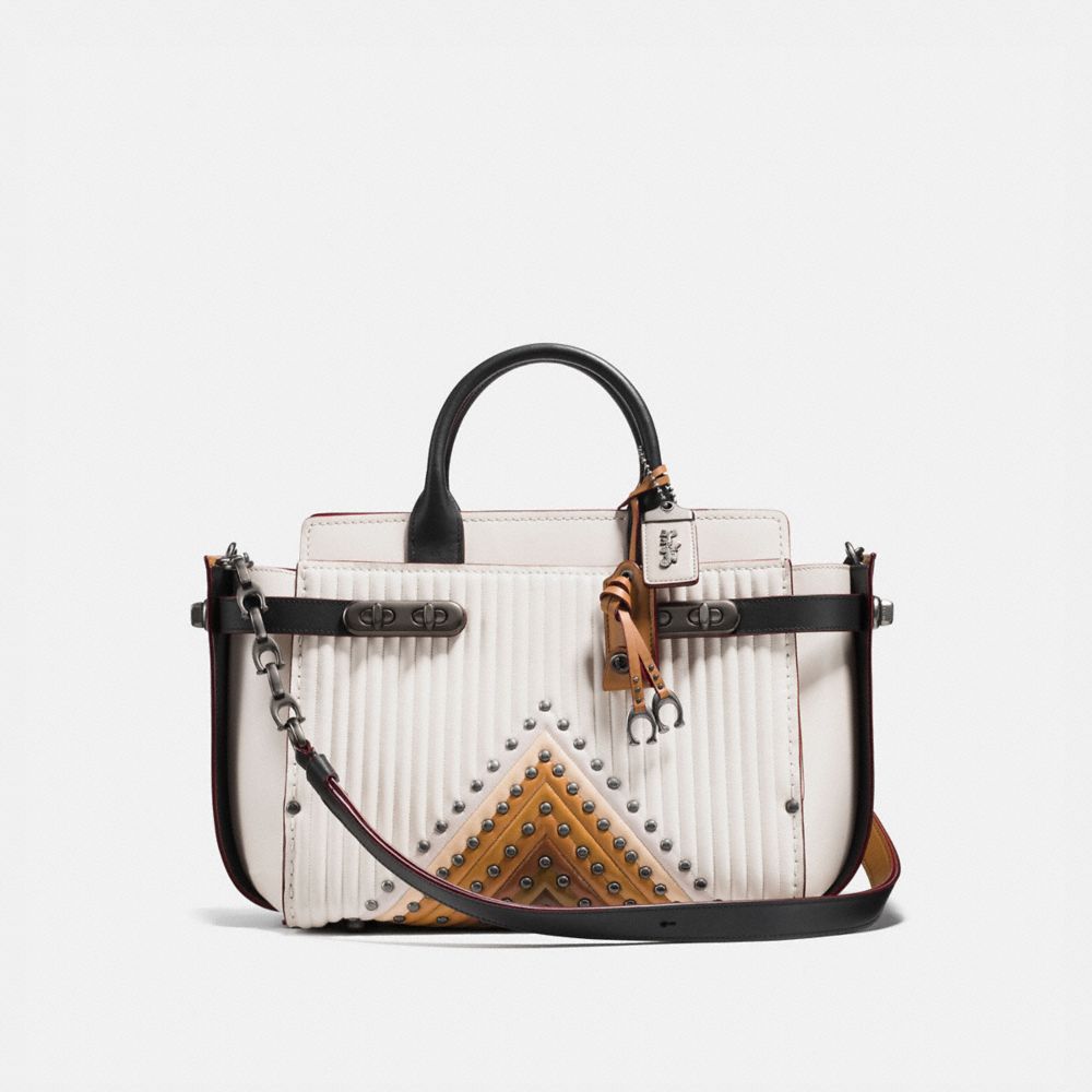 Coach Double Swagger With Colorblock Quilting And Rivets