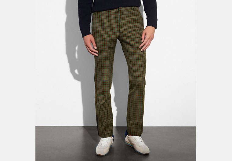 COACH®,GINGHAM STRAIGHT LEG TROUSER,wool,Gingham Green,Front View