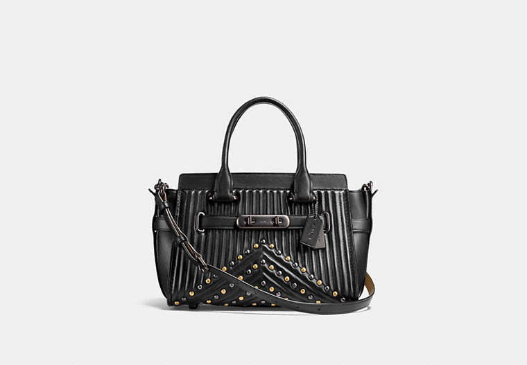COACH®,COACH SWAGGER 27 WITH QUILTING AND RIVETS,Nappa leather,Large,Black Copper/Black,Front View