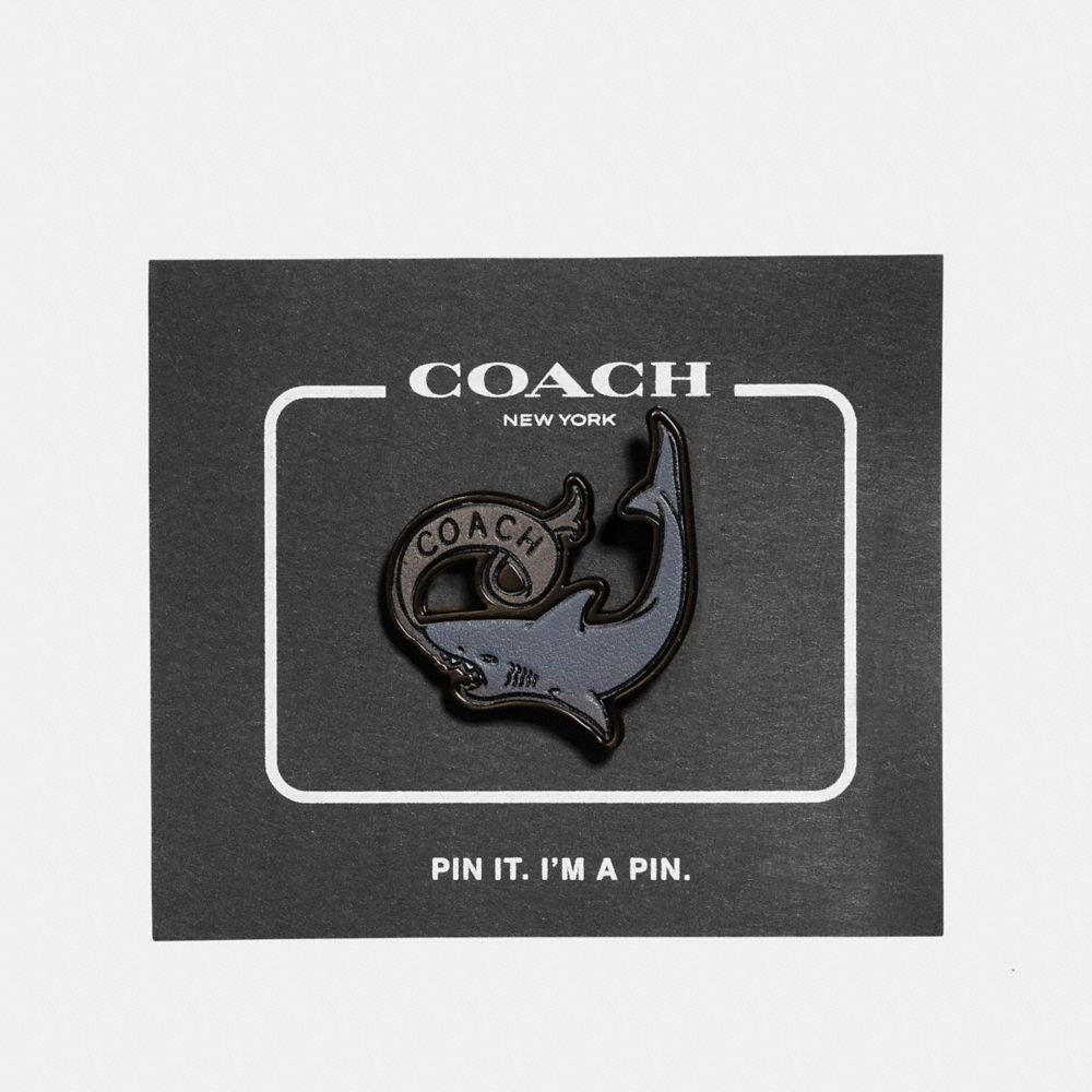 COACH®,PIN WITH TATTOO SHARK,Leather,Multi,Front View