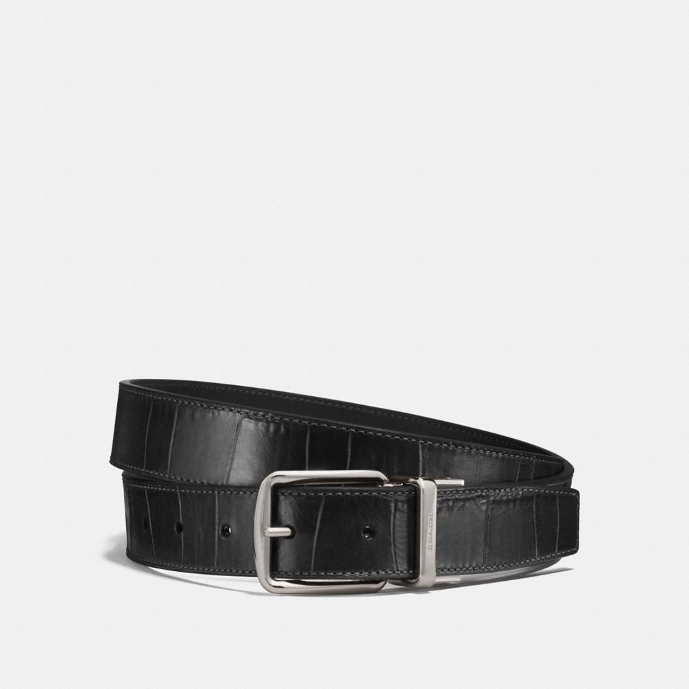 COACH®,HARNESS BUCKLE BELT, 30MM,Leather,Nickel/BLACK,Front View