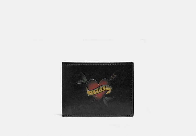 COACH®,SLIM BILLFOLD WALLET WITH TATTOO,Leather,Black,Front View