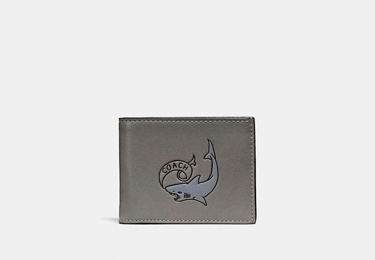 COACH®,SLIM BILLFOLD WALLET WITH TATTOO,Leather,HEATHER GREY,Front View