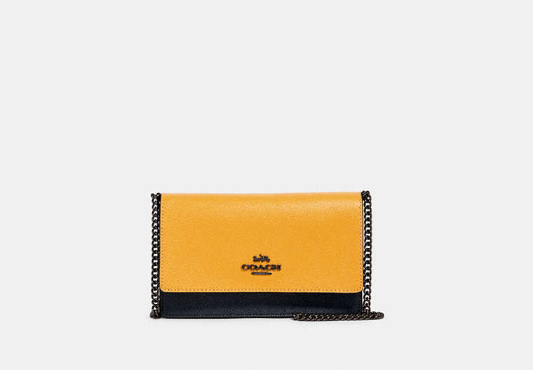 COACH®,FLAP BELT BAG IN COLORBLOCK,Leather,Gunmetal/Midnight/ Honey Multi,Front View