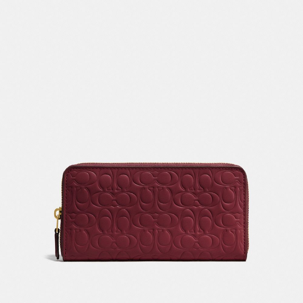 COACH®,ACCORDION ZIP WALLET,Leather,Brass/Bordeaux,Front View image number 0