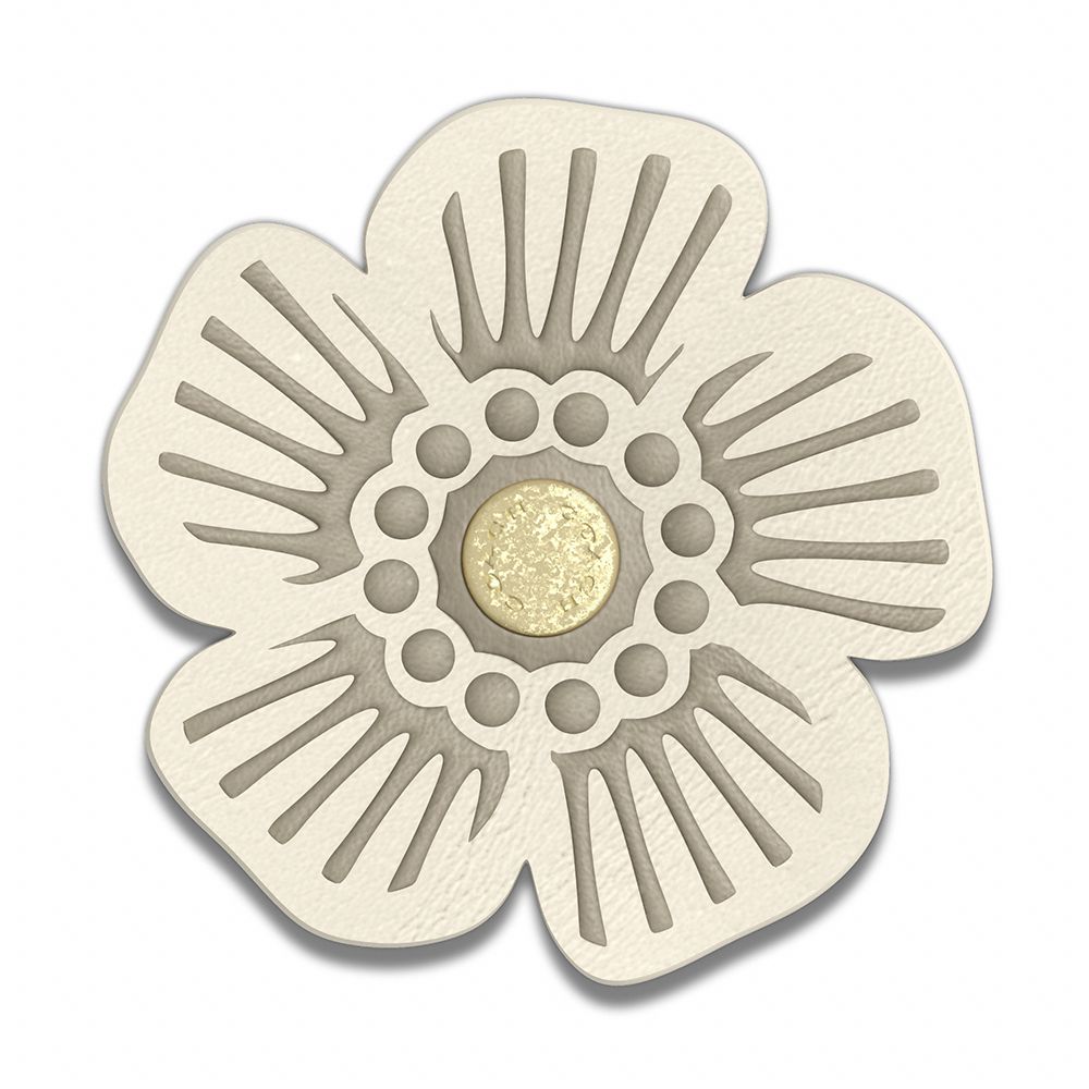 COACH®,Large Tea Rose,Bag Charm,Floral Embellishment,Embossed,Logo,Cream,Front View