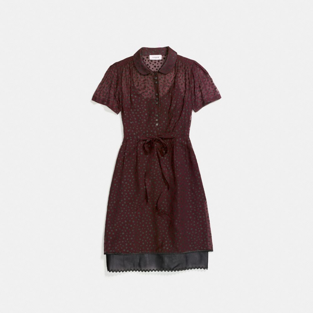 COACH®,STAR PRINT SHIRT DRESS,Silk,Burgundy,Front View