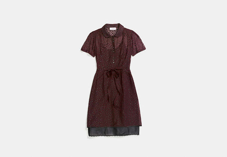 COACH®,STAR PRINT SHIRT DRESS,Silk,Burgundy,Front View image number 0