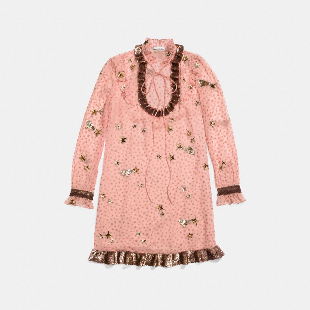 COACH®,EMBELLISHED OUTERSPACE PRINT DRESS,Other,PINK,Front View