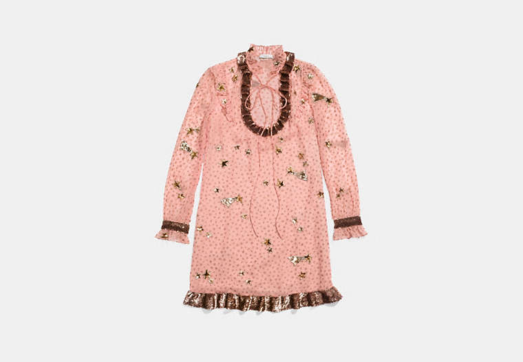 COACH®,EMBELLISHED OUTERSPACE PRINT DRESS,Other,PINK,Front View