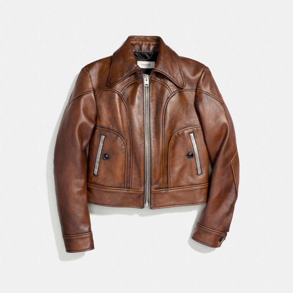 Coach women's leather clearance jacket