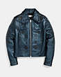 COACH®,PRAIRIE RIVETS METALLIC LEATHER JACKET,Leather,BLUE,Scale View