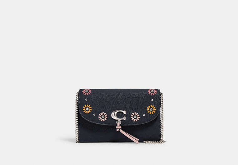 COACH®,REMI CHAIN CROSSBODY WITH WHIPSTITCH DAISY APPLIQUE,Silver/Midnight,Front View