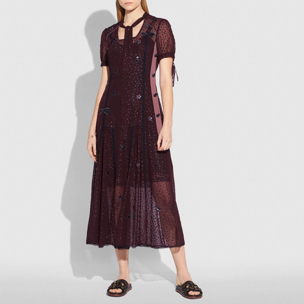 COACH®,Long Star Print Tie Neck Dress,,Scale View