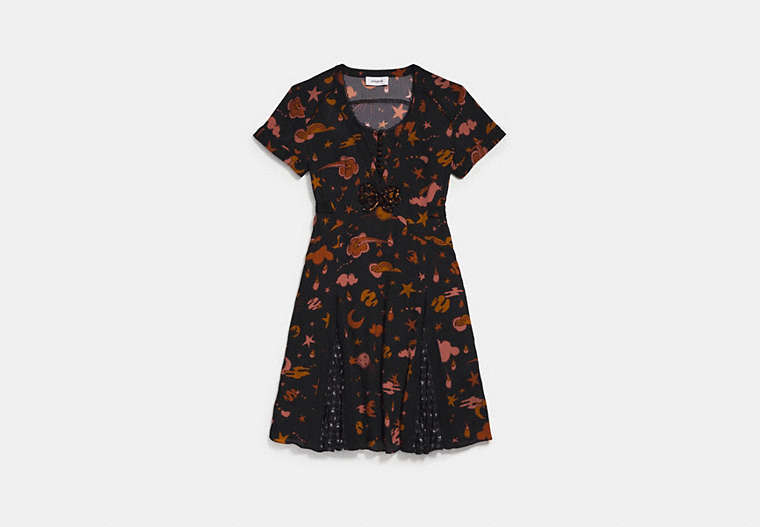 Outerspace Print Pleated Dress