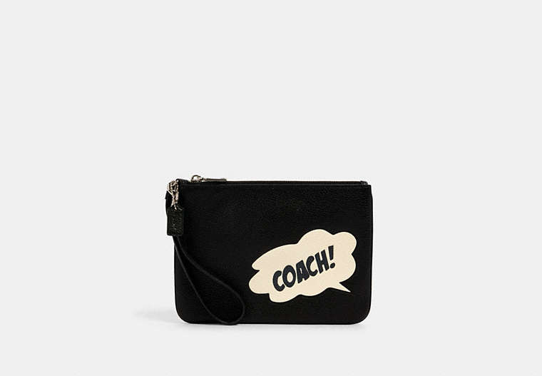 COACH®,COACH │ MARVEL GALLERY POUCH WITH COACH BUBBLE,Silver/Black Multi,Front View