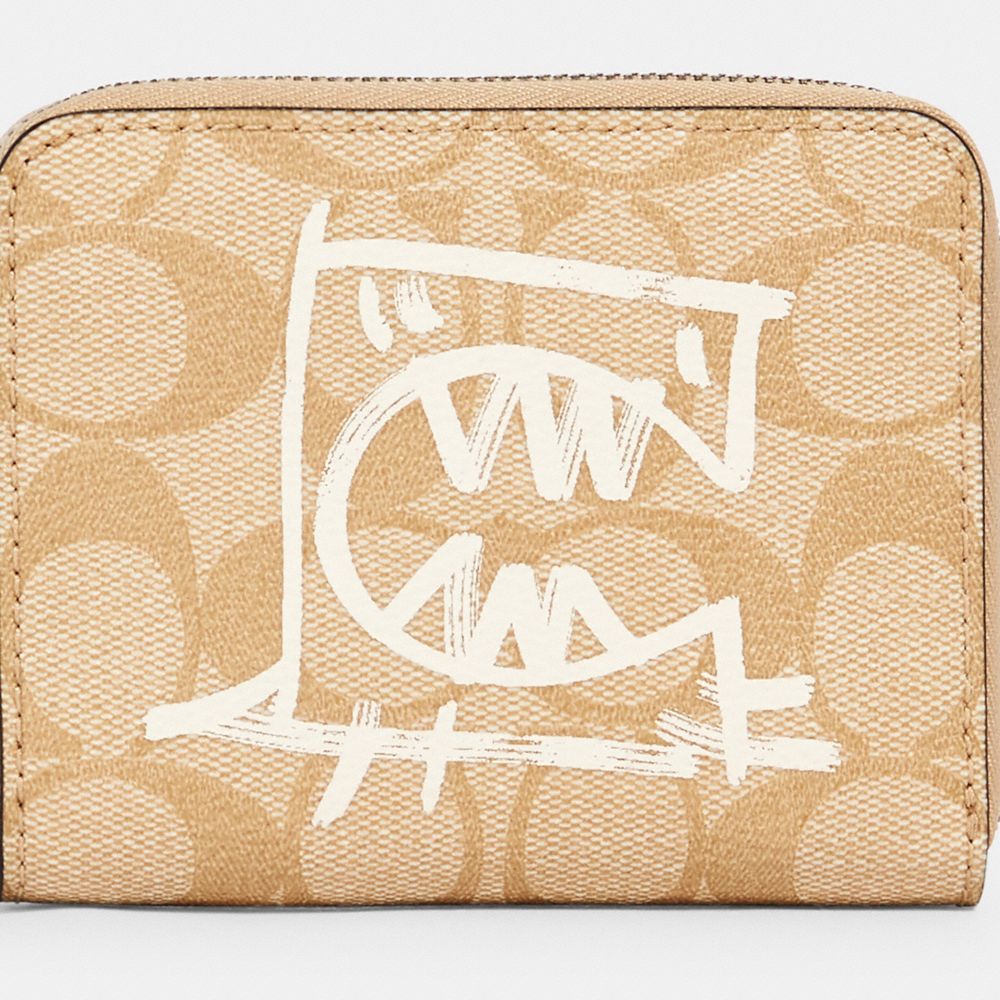 Petit portefeuille à zip-contour en toile Signature avec Rexy par Guang Yu