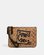 COACH®,GALLERY POUCH IN SIGNATURE CANVAS WITH REXY BY GUANG YU,pvc,Gunmetal/Khaki Black Multi,Front View