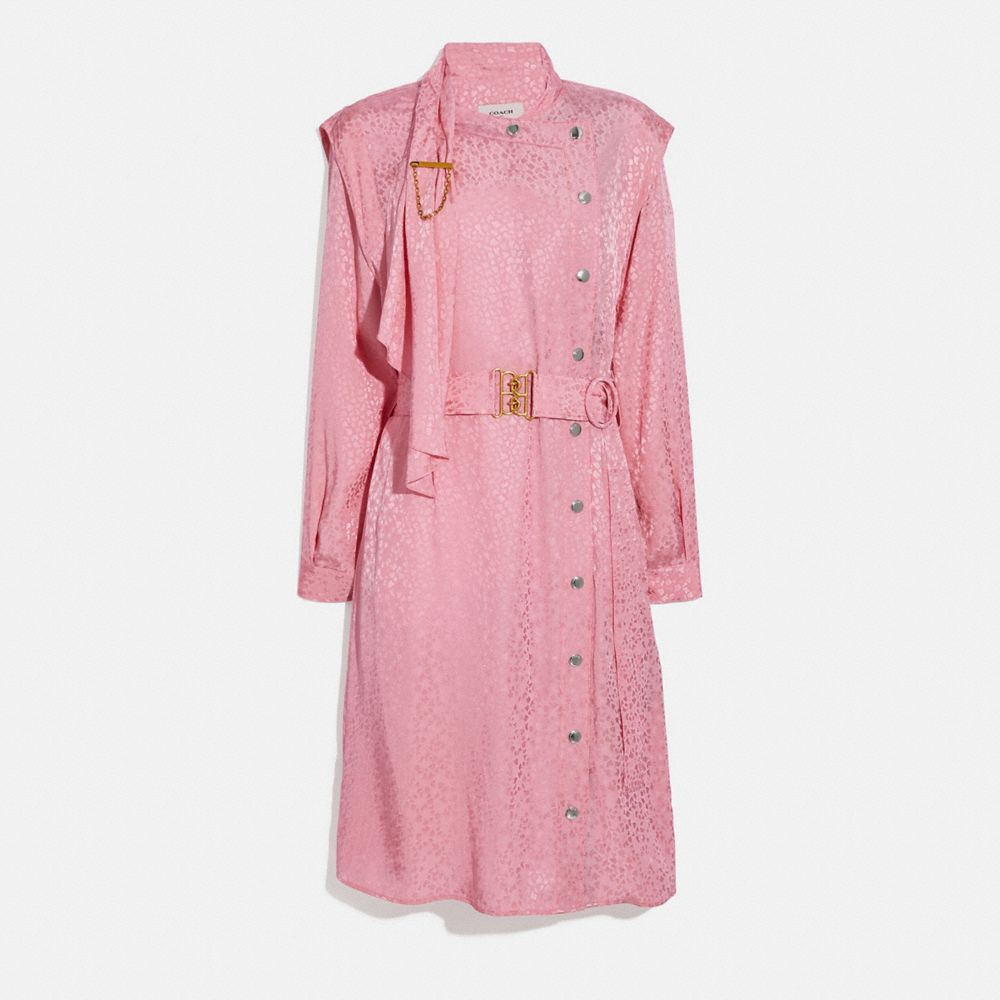 COACH®,ABSTRACT JACQUARD DRAPE BELTED DRESS,Silk,PINK,Front View