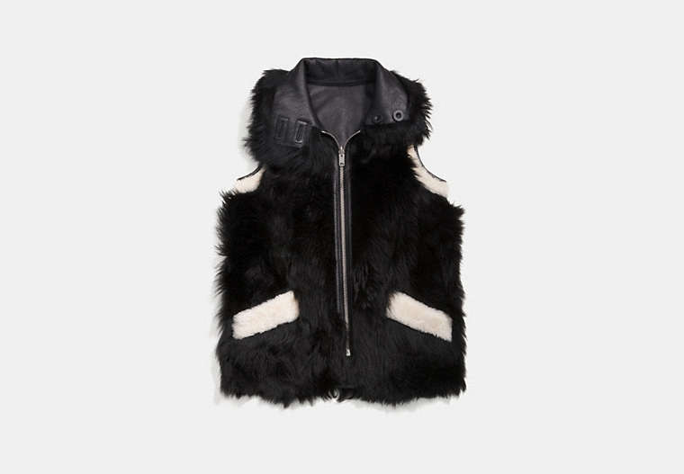 COACH®,REVERSIBLE SHEARLING VEST,Shearling,BLACK/CREAM,Front View
