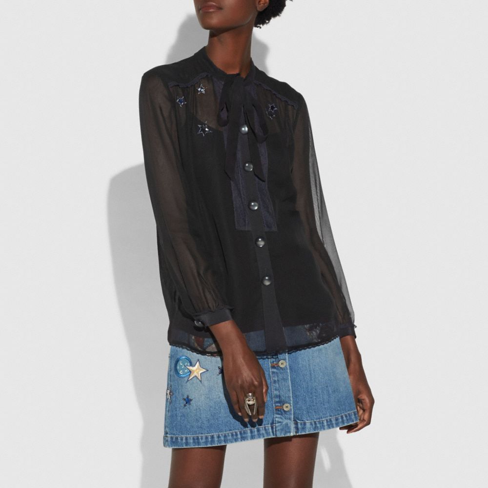 COACH®,Tie Neck Blouse,,Scale View
