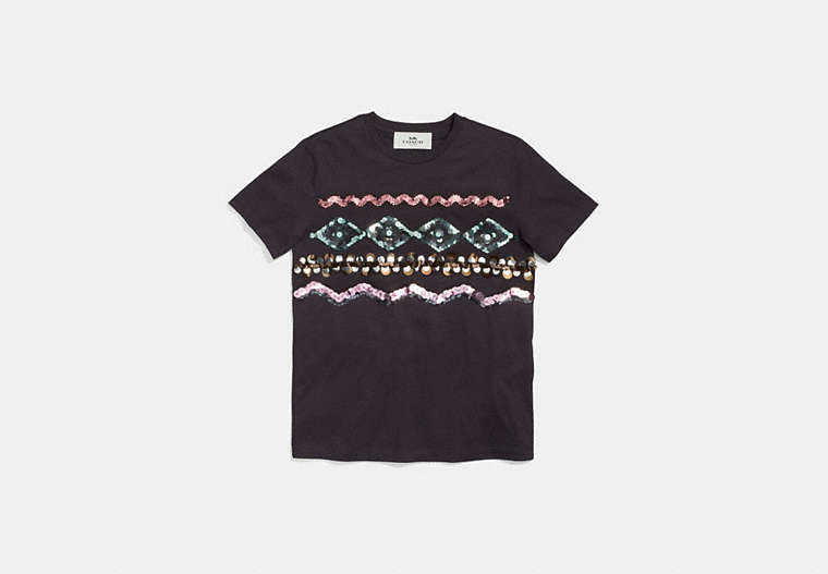 COACH®,ZIGZAG EMBELLISHED T-SHIRT,cotton,Black,Front View