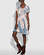 COACH®,DREAMY FLORAL PRINT PLEATED DRESS,Mixed Material,BLUE,Scale View