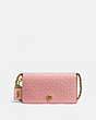 COACH®,DINKY IN SIGNATURE LEATHER WITH FLORAL BOW PRINT INTERIOR,Leather,Mini,Peony/Brass,Front View