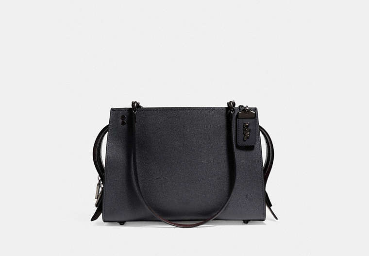 COACH®,ROGUE SHOULDER BAG,Leather,Medium,Black Copper/Midnight Navy,Front View
