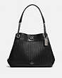 COACH®,TURNLOCK EDIE SHOULDER BAG WITH QUILTING,Leather,Large,Gunmetal/Black,Front View