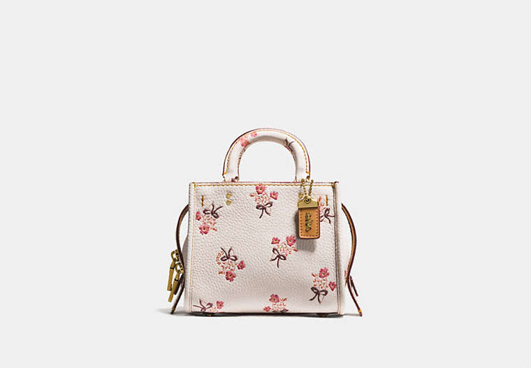 COACH®,ROGUE 17 WITH FLORAL BOW PRINT,Leather,Small,Brass/Chalk,Front View
