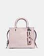 COACH®,ROGUE BAG 25 IN SIGNATURE LEATHER WITH FLORAL BOW PRINT INTERIOR,Leather,Medium,Black Copper/Ice Pink,Front View