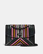 COACH®,PARKER WITH COLORBLOCK QUILTING AND RIVETS,Leather,Medium,Gunmetal/Black Multi,Front View