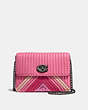 COACH®,BOWERY CROSSBODY WITH COLORBLOCK QUILTING AND RIVETS,Leather,Small,Gunmetal/Bright Pink Multi,Front View