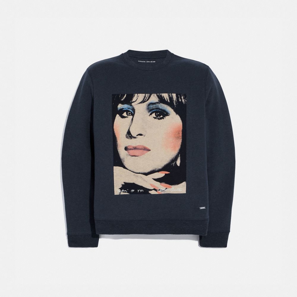 COACH®,COACH X RICHARD BERNSTEIN SWEATSHIRT WITH BARBRA STREISAND,cotton,Black,Front View image number 0