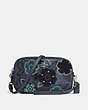 COACH®,CROSSBODY CLUTCH WITH PATCHWORK TEA ROSE AND SNAKESKIN DETAIL,Leather,Silver/NAVY MULTI,Front View